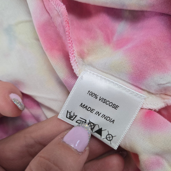 Pink White Tie Dye Smocked Off the Shoulder Area Stars Kaia Dress Size Small - Picture 10 of 13